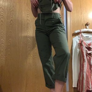 High waisted army green utility trousers